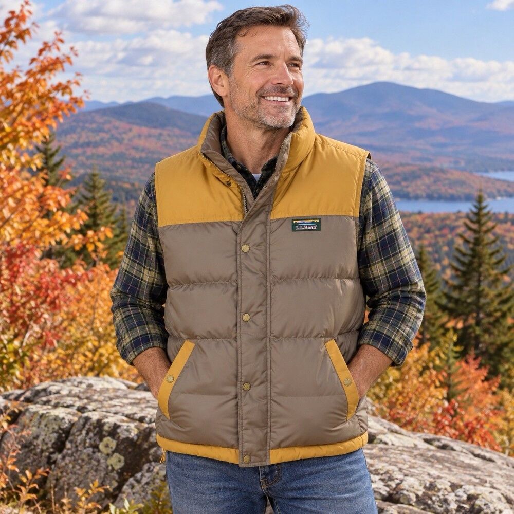 LL Bean Puffer Down Vest Men M Colorblock Downtek Mountain Classic Gorpcore